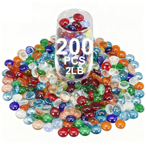 Flat Glass Marbles,Mixed Colour Glass Stones Flat Bottom Marble Beads for Aquarium Fish Tank Planter Crafts Home Decorative Art Craft Vase Filler (Colorful, 2 Pounds) - color: Colorful, size: 2 Pounds