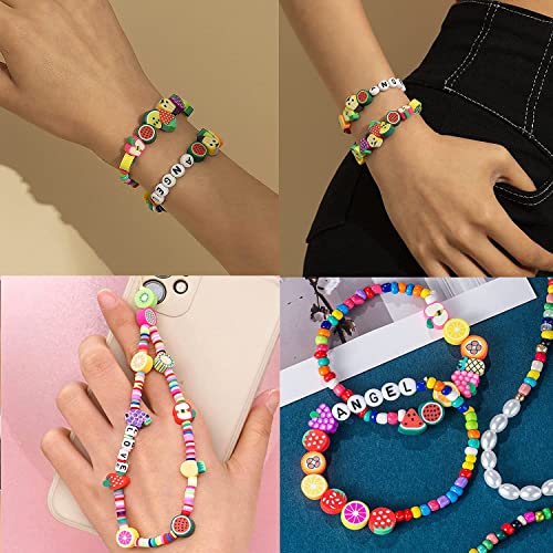 200PCS Colorful Fruit Polymer Clay Beads Kit - 10mm Mixed Fruit Spacer Beads for Jewelry Making DIY Bracelet Necklace - color: Clay Fruits