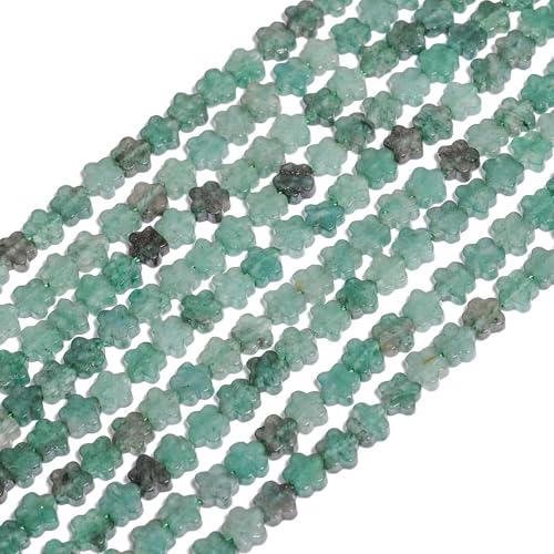Songxi 60pcs 6mm Green Aventurine Plum Blossom Natural Stone Beads for Jewelry Making, Smooth Loose Flower Shape Gemstone Beads for Bracelets Necklace Earrings Making Supplies ﻿ - color: Green Aventurine