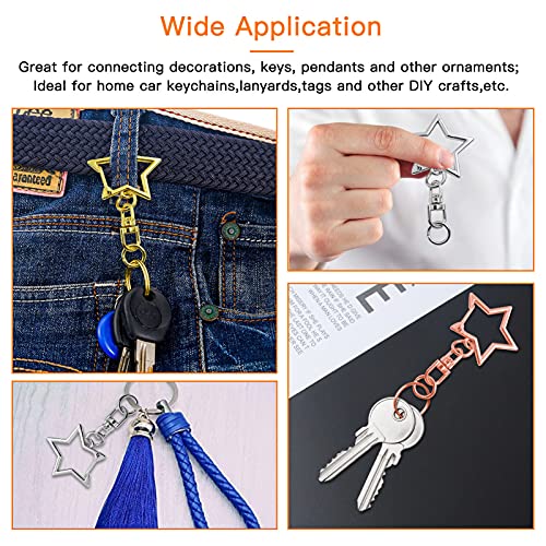 60Pcs Star Shaped Spring Snap Keychain Clip,3 Colors Metal Swivel Clasp Snap Hook Key Ring with Chain Hanging Buckle with Open Jump Ring Connector for Crafts Key Ring Making,DIY Keychain Supplies - color: gold,white K,rose gold