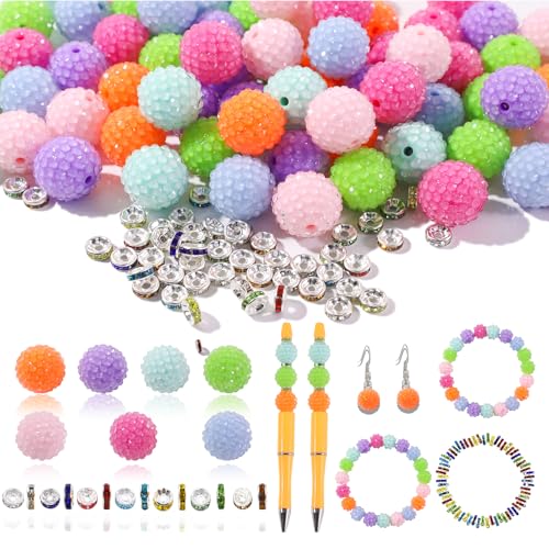 12mm Beads for Pens - 45 Pcs Rhinestone Beads and 220 Pcs Spacer Bead for Beadable Pens - Glitter Acrylic Bubblegum Round Bling Focal Bead for Bracelets - Beaded Pen Supplies (Candy) - color: C-Candy, size: 12mm