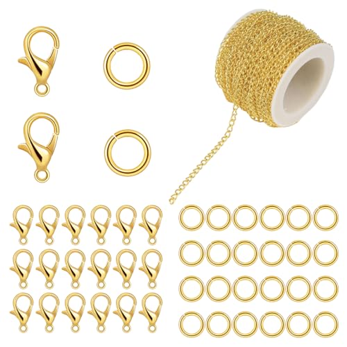 32.8 Feet Necklace Chain Width 3 mm Twisted Chain for DIY Jewelry Making，Necklace Chains Set with 30Pcs Lobster Clasps 60Pcs Jump Rings