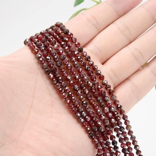 AD Beads Natural Gemstone Diamond-Cut Micro-Faceted Round Tiny 4mm Small Round for DIY Necklace Jewelry Making Beads (Red Garnet) - color: Red Garnet