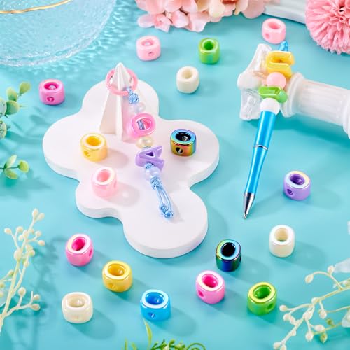 Beadthoven 20pcs Big Letter O Beads Large Hole Bubble Alphabet Acrylic Beads Charm Iridescent Plastic O Shape Loose Chunky Spacers for Jewelry Making Bracelet Necklace Keychains Shoelaces Crafts - color: O