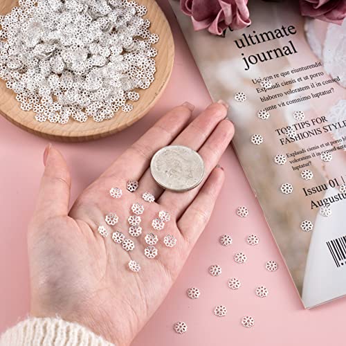 ANCIRS 1200pcs 7mm Spacer Beads Caps for Jewelry Making, Metal Flower Filigree Bead Caps for Bracelet Necklace- Silver - color: Silver