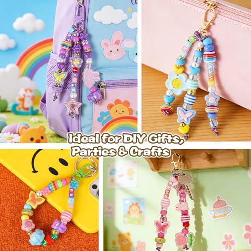 Ecoofor 633 PCS Beaded Keychain Making Kit, Acrylic Alphabet Letter Beads with Heart, Star & Flower Charms for DIY Jewelry, Bag Charm & Keychain Accessories Craft Supplies - color: 633 PCS Beaded Keychain Making Kit