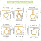 PH PandaHall 18K Toggle Clasps, 6 Styles T-Bar Closure Clasp 12 Sets Jewelry Clasps Flower Ring Leaf IQ Brass Bracelet Clasp for Necklace Making - color: 6 Styles