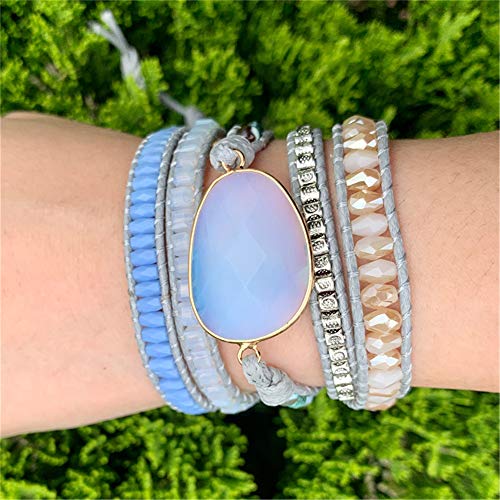 YGLINE Women Boho Handmade Natural Stone Crystal Leather Bead Wrap Bracelets Collection - color: Opal-5w