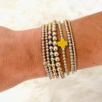 14K Gold Beaded Cross Beaded Bracelet Stack Set for Women,7PCS Bohemian Colorful Beads Ball Stretch Stackable Bracelets Trendy Holiday Birthday Gift - color: Yellow