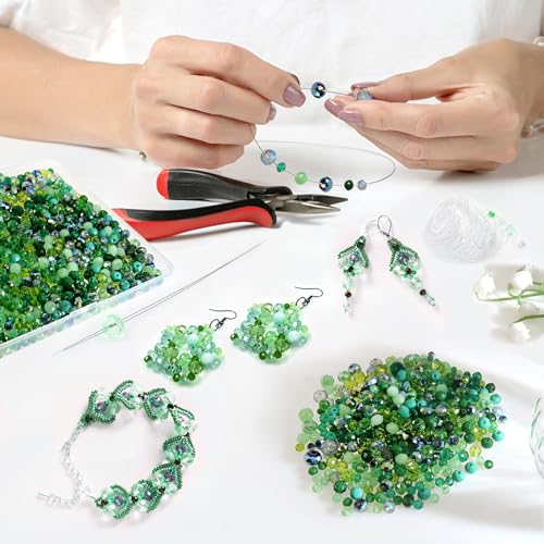 TOAOB 1000pcs Briolette Crystals Glass Beads 4mm 6mm 8mm Rondelle Faceted Spacer Beads Green Loose Beads for Bracelets Necklace Earrings Jewelry Making - color: Green