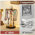 Pinzoveco Baseball Drip Necklace Organizer Holder,Rotating Baseball Display Stand with 14 Hooks, Championship Ring Display Holder, 360° Drip Necklace Championship Ring Holder Baseball Gifts - color: Carbonized Brown