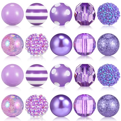 Ferreve 20 Pcs Chunky Bubblegum Beads 20mm Focal Pen Large Rhinestone Pearl Beads for DIY Beadable Pen School Jewelry Making Keychain Craft Making(Light Purple) - color: Light Purple