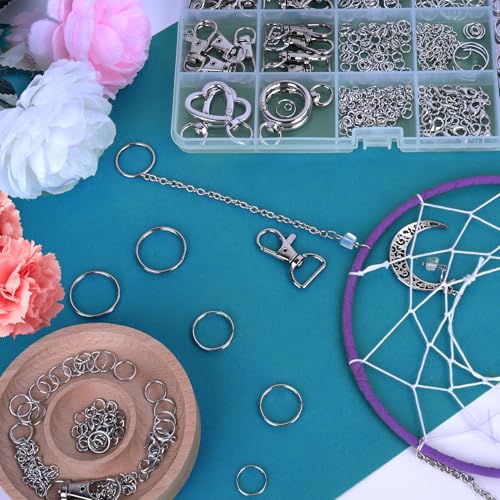 Prdingfy 579PCS Keychain Making Kit, Key Chain Supplies Including Keychain Clip, Key Rings, Lobster Claw Clasps, Jump Rings, Extender Chain,Pliers for Key Chain Making and Jewelry Making(Silver) - color: Sliver