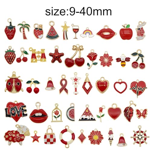 30pcs Mixed Enamel Charms Pendants for Jewelry Making Bulk lot Necklace Earrings Bracelet Craft Findings - color: Red