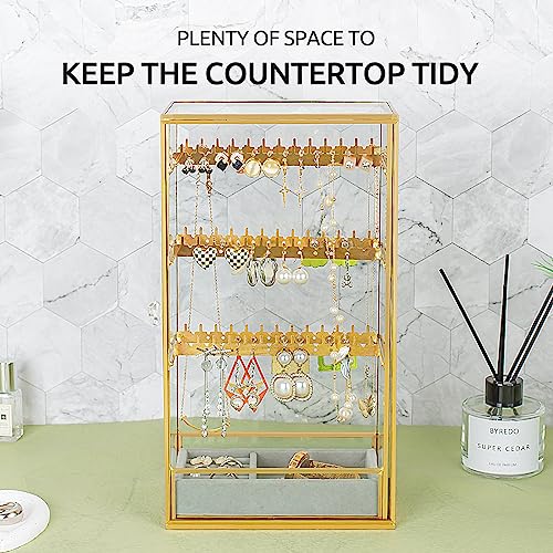Glass Earring Holder Organizer, Jewelry Organizer Earrings Holder with Hanging Hook, Glass Earring Display Box for Necklace Ring Storage - style: Earring Organizer