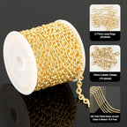 YOUBEIYEE 4 Meters 18K Gold Plated Chains for Jewelry Making Embossed Rolo Chain Light Gold Plated Brass Jewelry Chains with Jump Rings and Lobster Clasps - color: Embossed Rolo