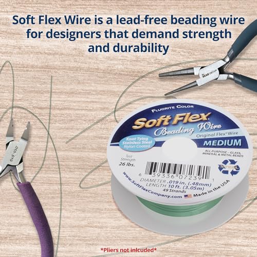 Soft Flex Stainless Steel 17.5mm by 21.0mm Ear Wire with 2.6mm 2 Row Hex Bead. Sold as - 10 Pieces Per Pack - style: Fluorite