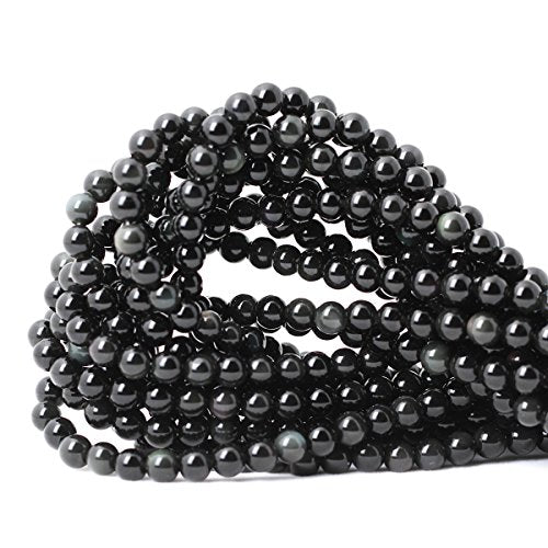 60PCS 6mm Natural Black Obsidian Gemstone Round Loose Beads Crystal Energy Stone Healing Power for DIY Jewelry Making 1 Strand 15" - color: Black Obsidian, size: 6mm