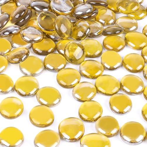 DomeStar 2LB Yellow Flat Glass Marbles, Decorative Marbles for Vases Aquarium Pebbles Fish Tank Rocks Vase Fillers DIY Crafts Table Scatter Decor - color: Yellow