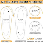 Comkrivy 128 Pcs Charm Bracelet Necklace Kit, 18K Gold & Silver Plated Chains, Adjustable Charm Bracelet Chain Necklace Set for DIY Jewelry Making, Includes 100 Pcs Open Jump Rings