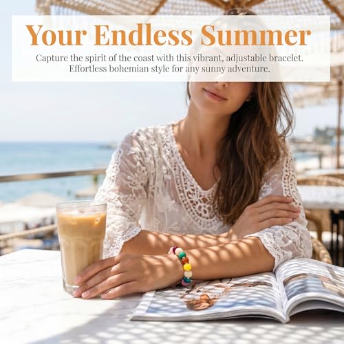 Boho Chunky Beaded Strand Bracelet for Women - Multicolor Acrylic Resin Beaded Bracelet, Adjustable Stackable Statement Jewelry for Summer Festivals