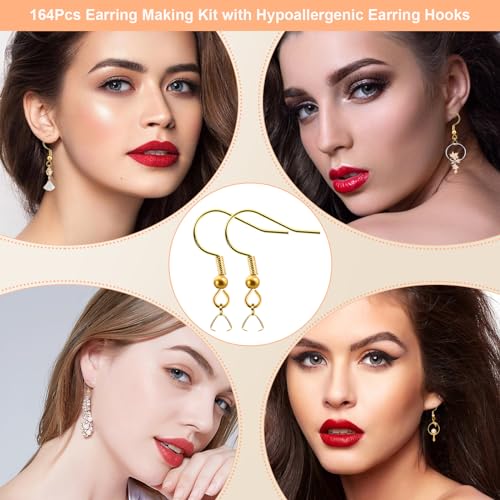 XKCWXY 160Pcs 925 Gold Hypoallergenic Earring Hooks and 2 Style Clear Silicone Backs, DIY Jewelry Making Kit