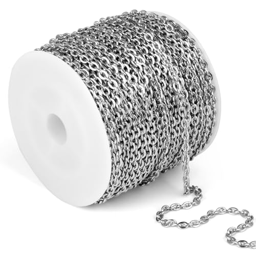 [66 Feet/ 20M] Stainless Steel Chain Bulk, 2.5mm 304 Stainless Steel Chains Flat Cable Link Chain Bulk for Jewelry Making DIY Craft - color: Stainless Steel, size: 2.5mm width