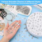 Flasoo 384 Pieces Silver Charm Bracelet Making Kit, Including Paperclip Chain Bracelets, Cross Charms, Jump Rings for DIY Bracelet Making