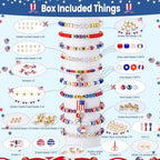 Goldwise 2958 Pcs 4th of July Red White and Blue Beads Bracelet Making Kit with Clay Beads Glass Seed Beads Tattoo Stickers, Patriotic Beads for Jewelry Making with Letter Beads and Charms - size: 4th of July