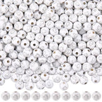 500Pcs Round Cross Beads 8mm Acrylic Bead Silver Easter Crosses Crucifix Pattern White Ball Shaped Loose Spacer for Bracelets Earrings Necklace Pendants Jewelry Making Crafts Holy Accessories - color: White