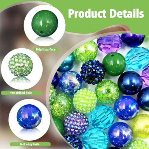 50Pcs Chunky Bubblegum Beads, 20mm Chunky Bubble Gum Beads for DIY Beadable Pens Bracelets Necklaces Pearl Beaded Craft Jewelry Making (Green) - color: Green+Blue+Purple