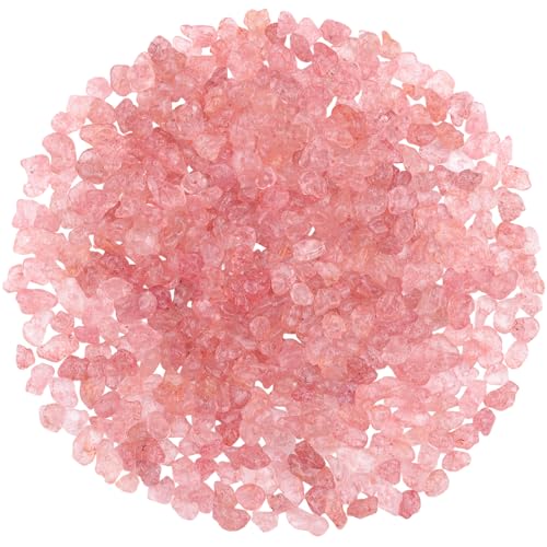 400pcs Natural Chip Stone Beads for Jewelry Making Strawberry Quartz 5-8mm Irregular Gemstones Healing Crystal Loose Rocks Bead Hole Drilled for Ring Earrings Necklace Bracelet Making DIY Art Crafts - color: Strawberry Quartz(2 Strands-62")