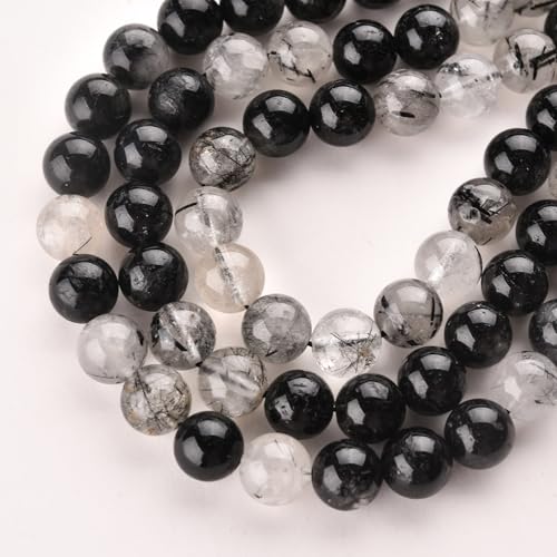 6mm Black Rutilated Quartz Stone Beads Natural Crystal Gemstone Round Loose Beads for DIY Jewelry Making 15"/Strand - color: Black Rutilated Quartz, size: 6mm