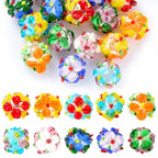 Ornaland 20 Pcs Round Flower Lampwork Glass Beads for Jewelry Making Bulk Bumpy Round Flower Handmade Spacer Beads for Jewelry Making Bracelets Earrings Necklaces DIY Crafts