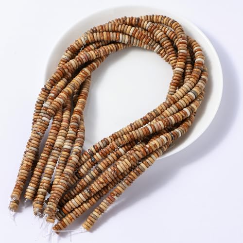 Natural Blown Picture Disk Stone Spacer Beads 6x2mm 38cm/str Flat Rondelle Loose Semi Gemstone Caps for Making Bracelets Necklace - color: Blown Picture