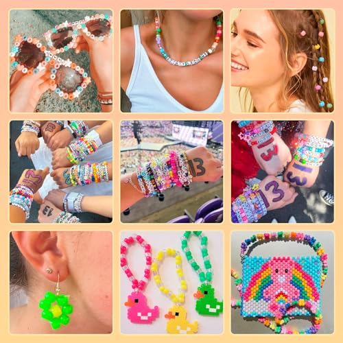 Dowsabel Friendship Bracelet Making Kit, Pony Kandi Beads & 11 Different Beads, 8 Colors Nylon Thread, DIY Jewelry & Craft Gifts - style: 48 Colors