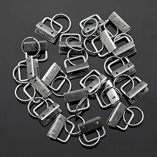 SPEEDWOX Key Fob Pliers and 20 Sets 1 Inch Key Fob Hardware with Keychain Split Rings Webbing Fabric Strapping Wristlet Set Dark Nickel Glass Breaking Pliers Tools with Rubber Tips - size: 1" Dark Nickel
