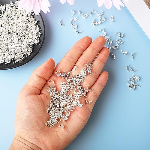 600 PCS Crimp Covers Silver Crimping Beads End Caps for DIY Bracelet Necklaces Jewelry Making, Clamshell Metal Plated Open Bead Tips Knot Covers Jewelry Making Accessories Bead Endcaps (Silver)