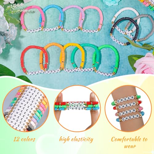 LUYI 32 Pcs Preppy Jewelry Bracelets for Women Clay Bead Colorful Surfer Heishi Bracelet Set Stackable Beaded Friendship Stretch Bracelets Boho Y2K Summer Beach Elastic Layering Bracelets - style: 96PCS-CheerBracelets