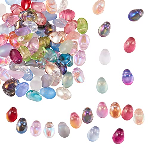 UR URLIFEHALL 100 Pcs Mixed Color Transparent Spray Painted Glass Oval Charms for Earring Bracelet Necklace Jewelry DIY Craft Making - color: 100pcs-8.5x6x4.5mm-mixed color oval glass charms