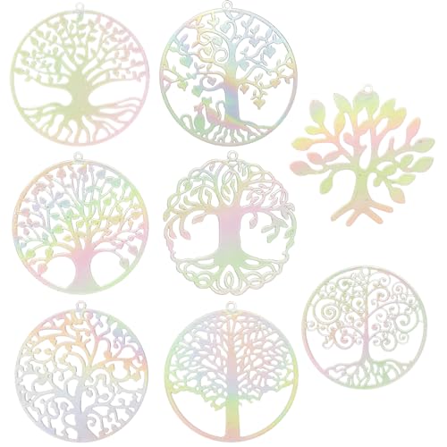 Dazzling Colorful Filigree Charms Hollow Out Multicolor Geometric Filigree Pendants for DIY Jewelry Making Earrings Necklaces Components - color: Tree of Life