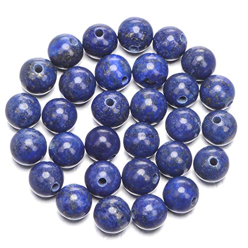 AD Beads Natural Gemstone 10mm Round Loose Beads Big Hole 2mm Sized 30pcs (Lapis) - color: Lapis blue