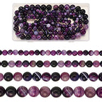 Craftdady 4 Strand Natural Round Stone Beads 6-12mm Purple Striped Banded Agate Loose Beads Energy Healing Gemstone Beads for DIY Bracelets Necklaces Earrings Jewelry Crafts, Total About 177pcs - color: Purple Striped Agate