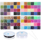 32000 Pcs 2mm Glass Seed Beads Small Craft Beads and 12000 Pcs 7mm Tube Bead Set, Glass Seed Bead Kit for DIY Bracelet Necklaces Crafting Supplies with Elastic Strings Beading Needles 96 Colors