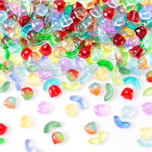PAGOW 120pcs Tulip Flower Glass Beads, Czech Coloured Glaze Translucent Bracelet Beads, Colorful Handcrafted Crystal Loose Glass Beads for Spring Summer Valentines Wedding DIY Jewelry Making - color: Tulip-120pcs Light Colors