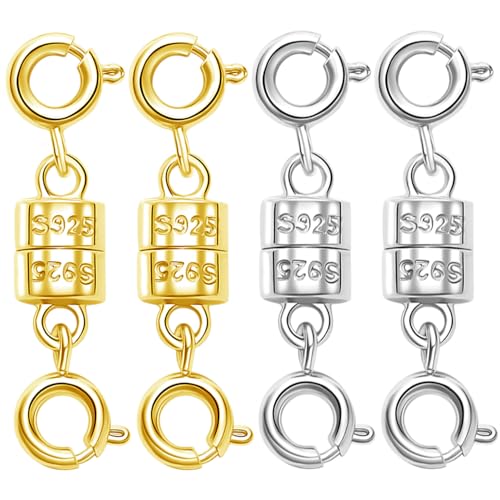 S925 Sterling Silver Magnetic Necklace Clasps and Closures,Magnetic Necklace Clasp for Jewelry Making Supplies (2golden+2silvery) - color: 2golden+2silvery