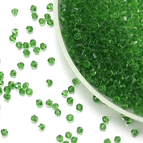 1000pcs Crystal Glass Beads 4mm Bulk Faceted Bicone Spacer Beads for DIY Jewelry Making - color: grass green, size: 4mm