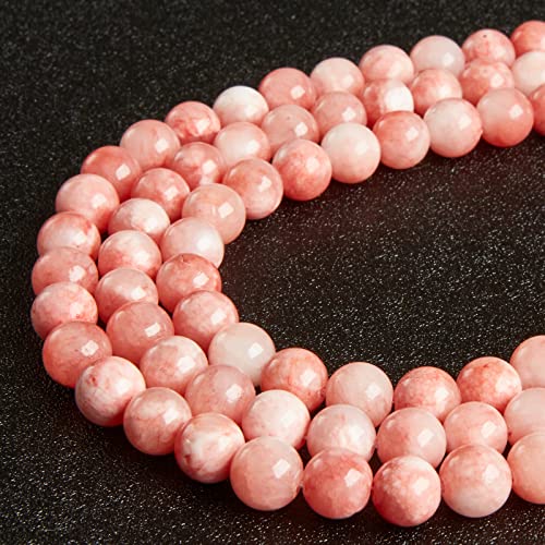 45pcs 8mm Pink White Jade Beads Natural Gemstone Beads Round Loose Beads for Jewelry Making - color: Pink White Jade, size: 8mm