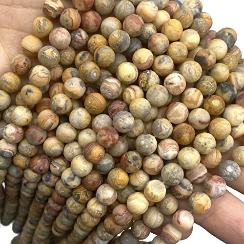 ABCGEMS Velvet-Matte-Finished Mexican Honey Crazy Lace Agate Beads (Enhance The Stone's Inherent Texture and Nature Hues with a Non-Glare Aesthetic) Smooth Round 8mm (Non-Shiny) - color: Honey Crazy Lace Agate (From Mexico)