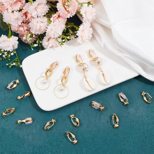1 Box 36Pcs Gold Earring Converter Clip on Earrings Converter Brass Non Pierced Earring Clips with Silicone Pads Painless Clip on Earring Findings for Jewelry Making Supplies DIY Craft Women - color: Gold